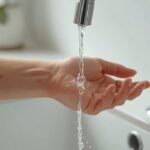 Unterarm wird bei einer Verbrennung unter handwarmem fließendem Wasser gekühlt