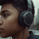 Junge Person mit Over-Ear-Kopfhörern in der Stadt, Symbolbild für Hörschäden durch lautes Musikhören