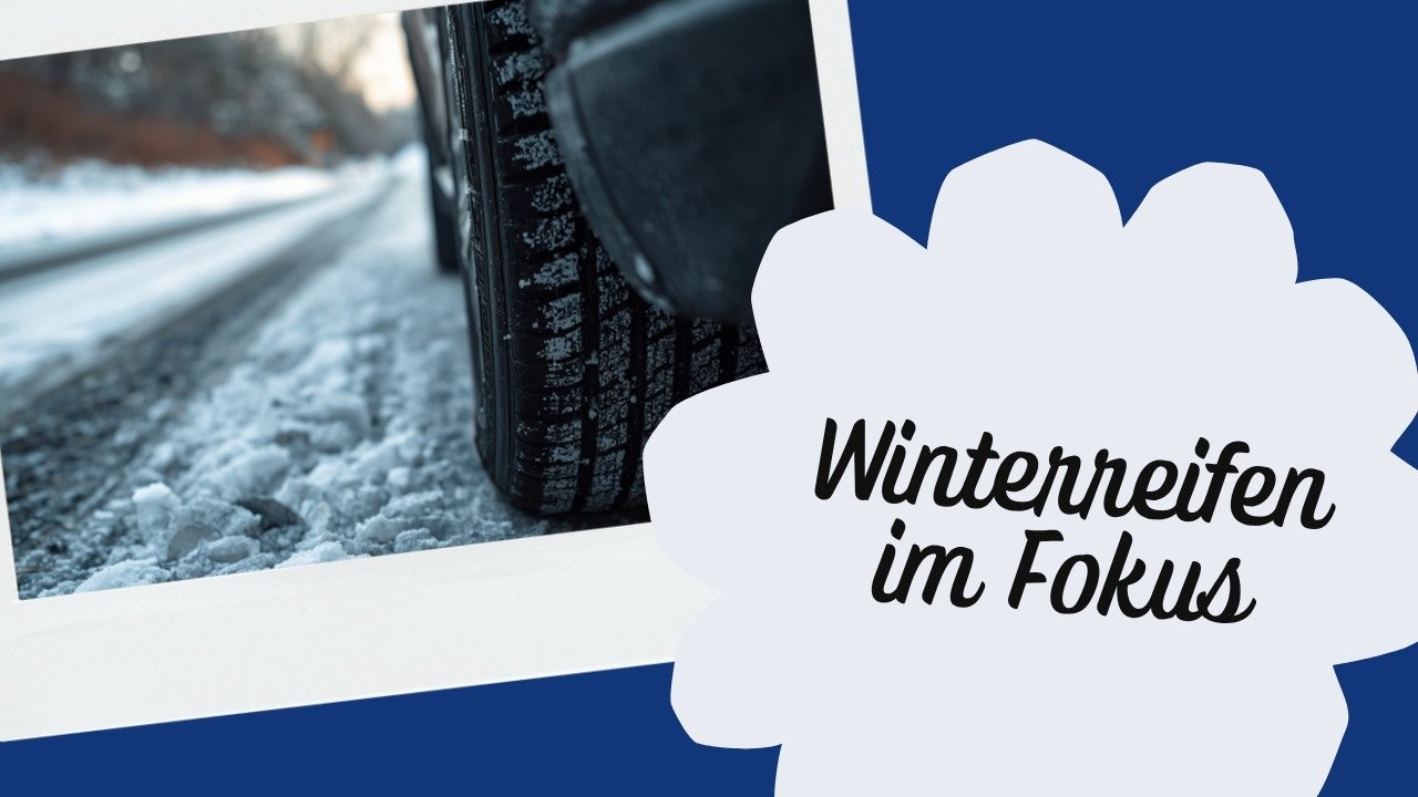 Winterreifen eines Autos mit sichtbarem Profil auf verschneiter, glatter Straße