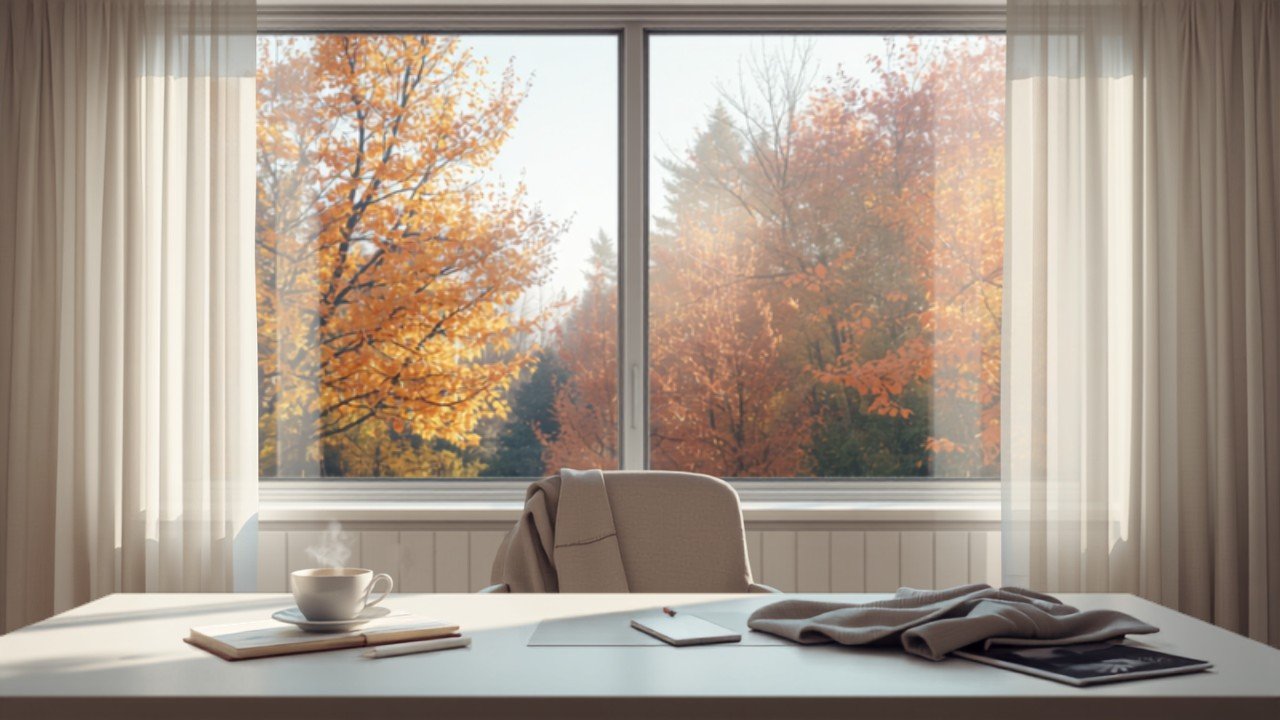 Helles Büro mit weit geöffnetem Fenster zum Stoßlüften