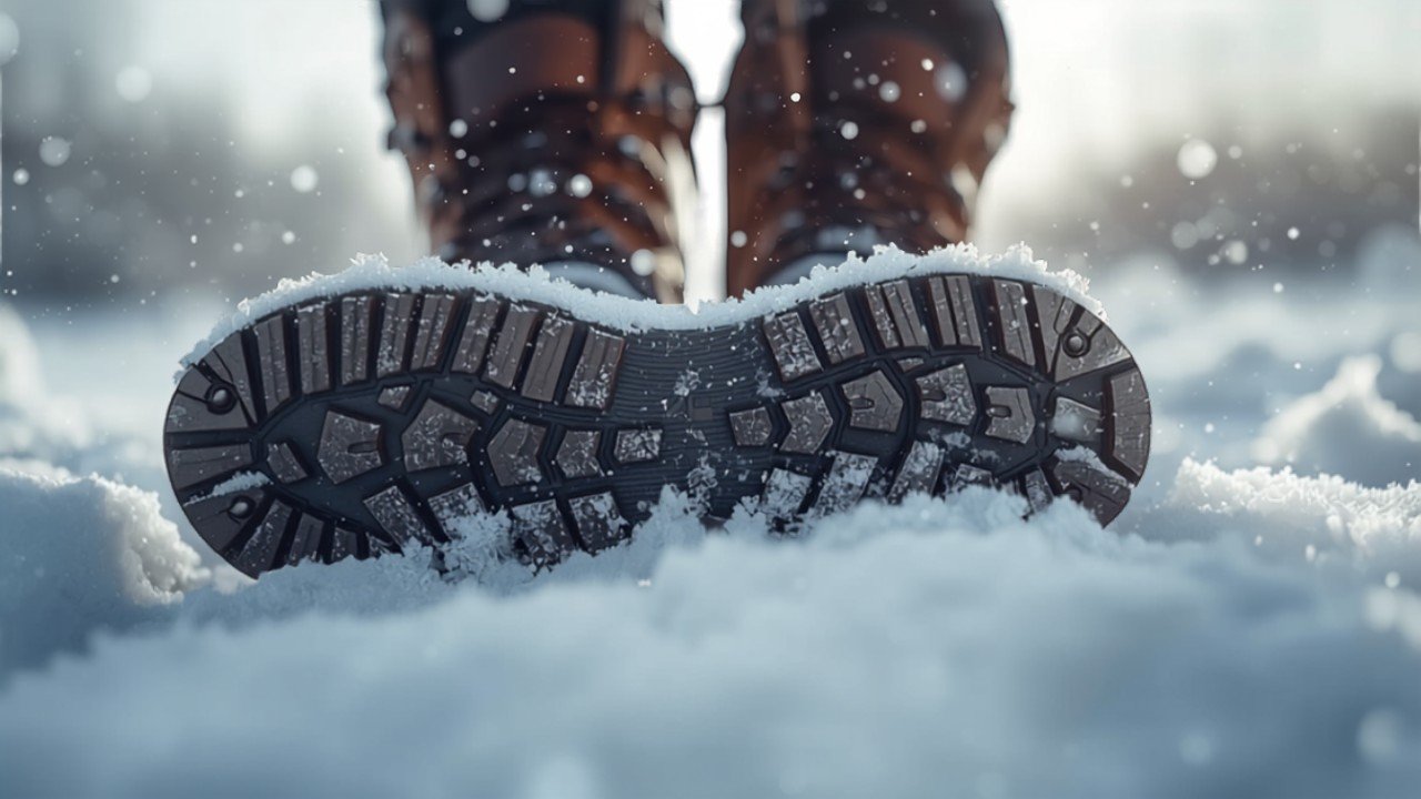 Warme Winterstiefel mit griffiger Profilsohle im frischen Schnee